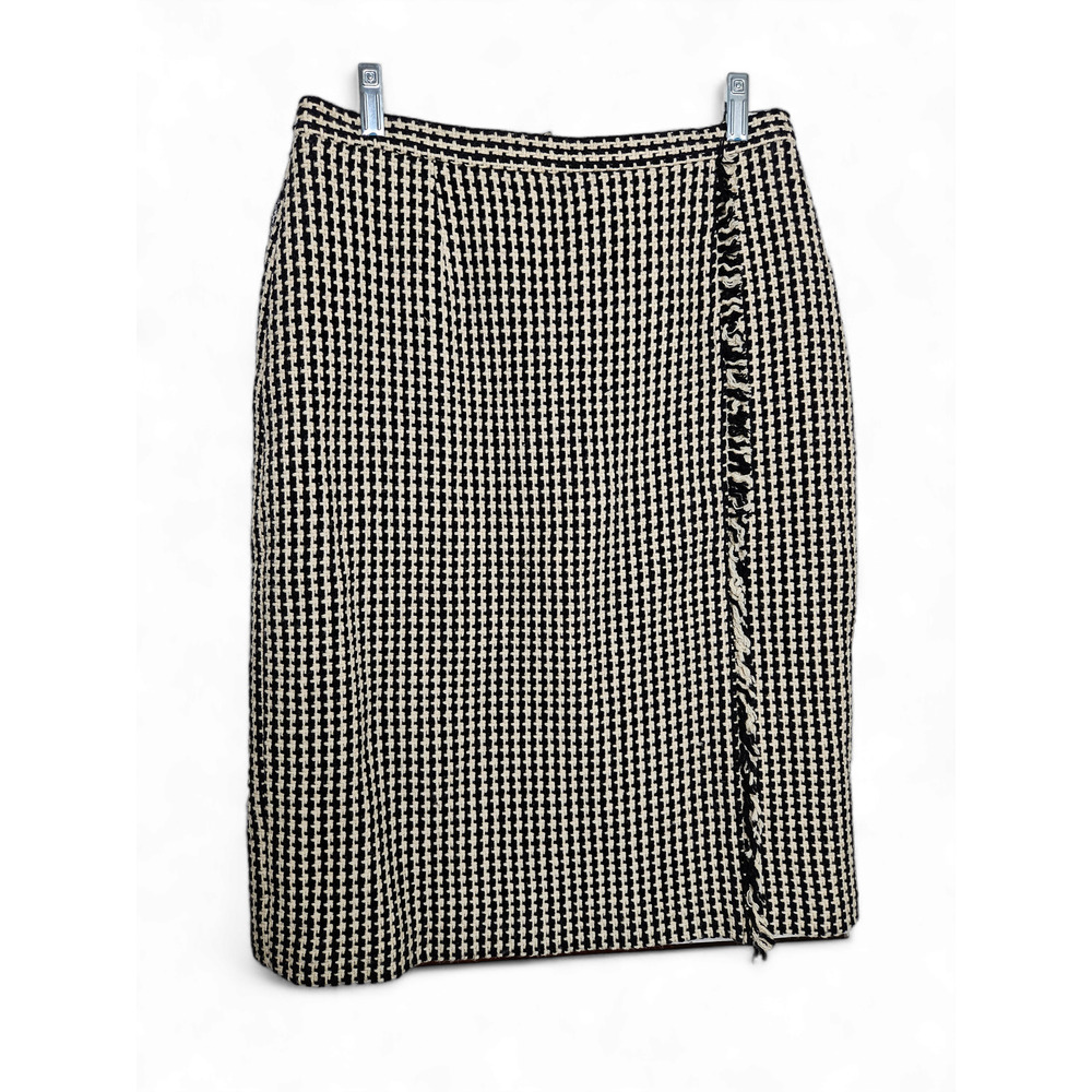 The Look Randolph Duke Black Cream Houndstooth Faux Wrap Skirt Size 10 Old Money